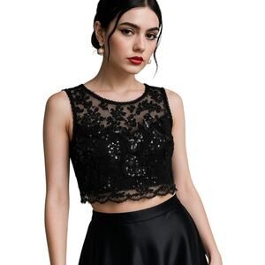 Y2K B.Darlin Sequin Lace Crop Womens Top Sz 5/6 Gothic Whimsigoth Coquette Vampy